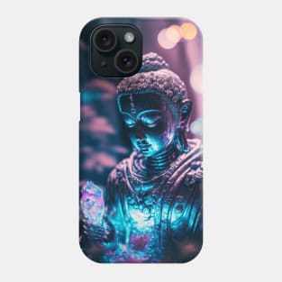 Buddah holding a crystal in a garden on a stary night Phone Case