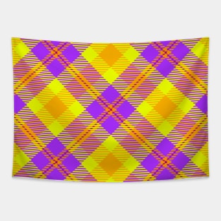 Purple, Yellow, Orange Plaid Tapestry