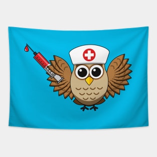 Cute Nurse Owl with Syringe Cartoon Tapestry