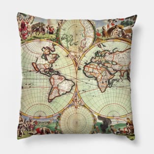 Antique Double Hemisphere Map by Frederick de Wit, c1665 Pillow