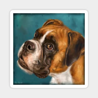 Vibrant Painting of a Gorgeous Brown Boxer Dog on Dark Blue Background Magnet