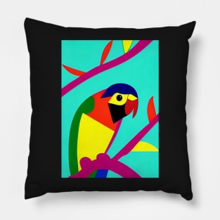 POPART STYLE COLORFUL PARROT LIGHT BLUE BACKGROUND Pillow