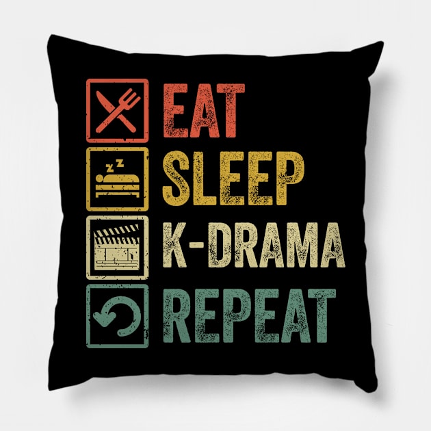 Funny eat sleep k drama repeat retro vintage Pillow by Lyume