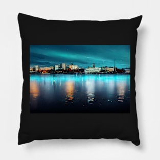 Helsinki City Skyline Neonlight / Helsinki - Finland Pillow