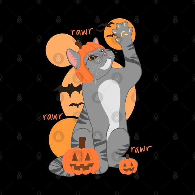 HALLOWEEN PUMPKIN GRAY CAT by ulricartistic