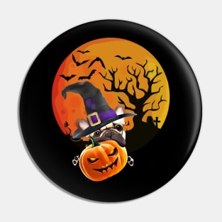 French bulldog, witch hat, scary halloween, jack pumpkin, spooky moon Pin