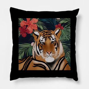 Tropcial Art with Beautiful Tiger Floral Pillow