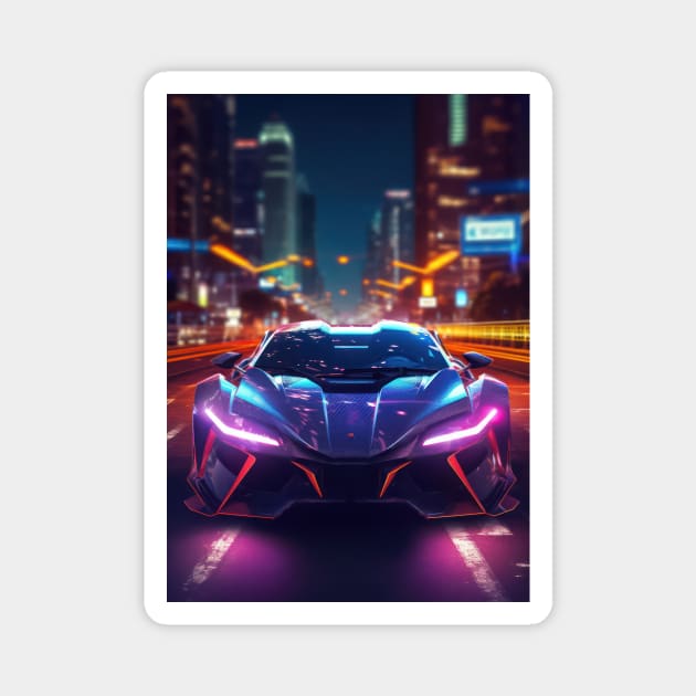 Asian Neon City Sports Car Magnet by star trek fanart and more