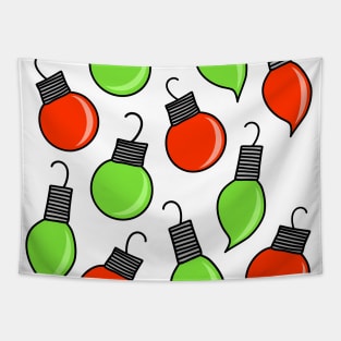 Red and Green Christmas Ornaments Cartoon Pattern on a White Backdrop, made by EndlessEmporium Tapestry