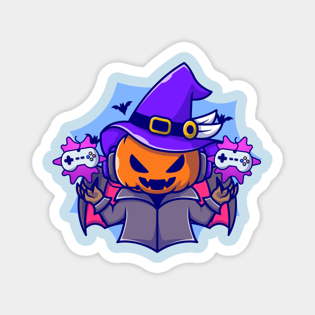 Cute Witch Pumpkin Gaming Cartoon Magnet by Catalyst Labs