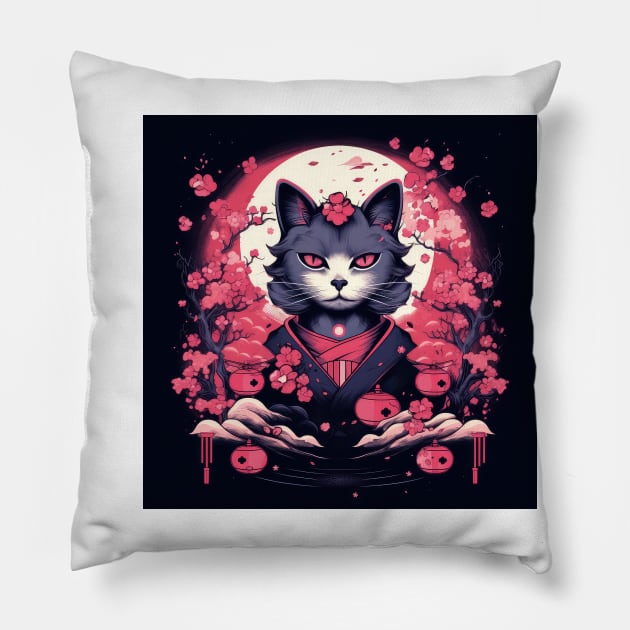 Geisha cat Nekomata Pillow by RosaliArt