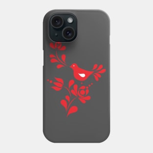 Spring bird and flower in red illustration Phone Case