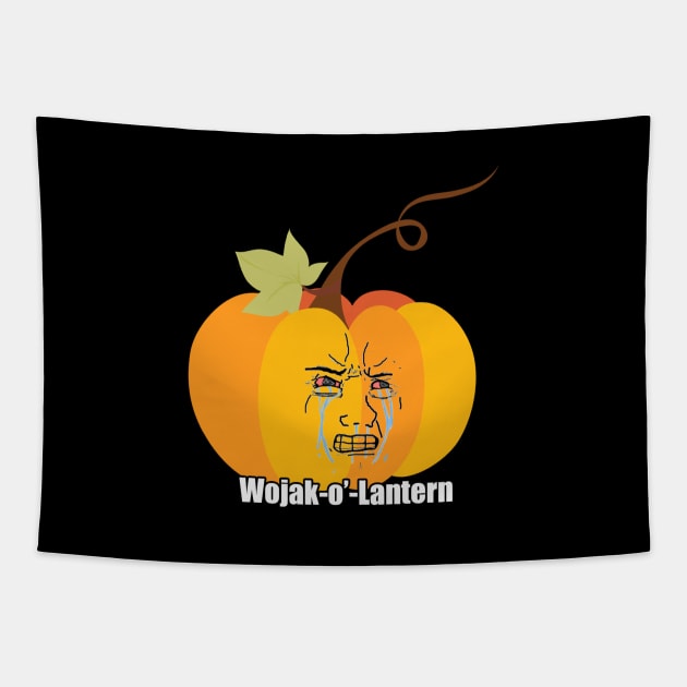 Angry Halloween Pumpkin Wojak Meme Tapestry by TheMemeCrafts