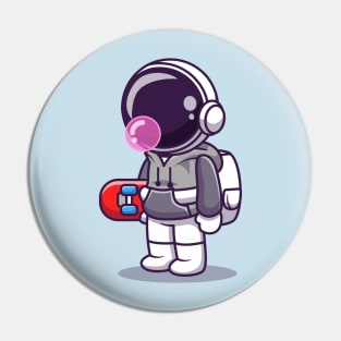 Cute Astronaut Holding Skateboard Pin