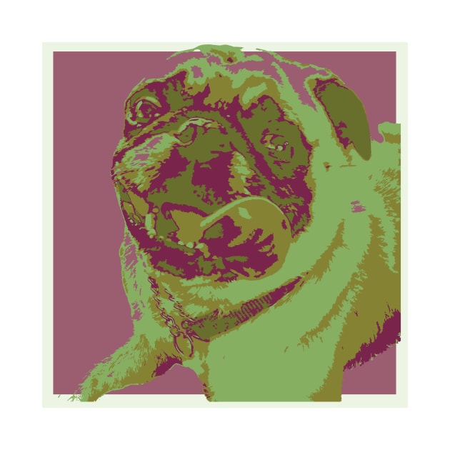 Pink and Green Pop Art Smiling Pug by gloobella