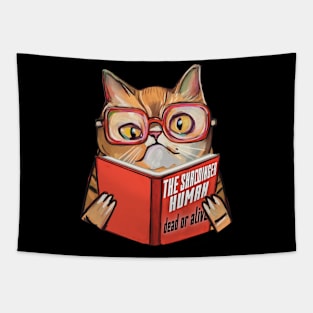 Geek cat with book Tapestry