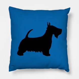 Scottish Terrier Dog Silhouette - Black on Scottish Saltire Blue Background Pillow