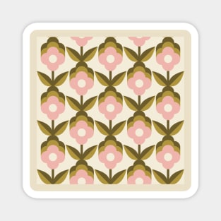 Pink Retro Funky Flowers Magnet