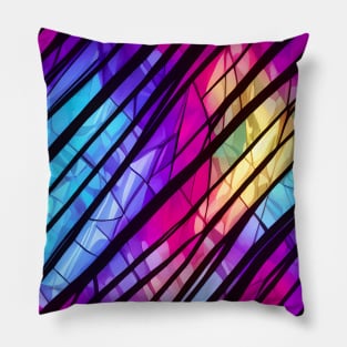 Jagged lines on a Icy Bright Multicolor Broken Glass - Stained Glass Design Pillow