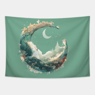 Summer Ending Jackalope moon scenery Tapestry