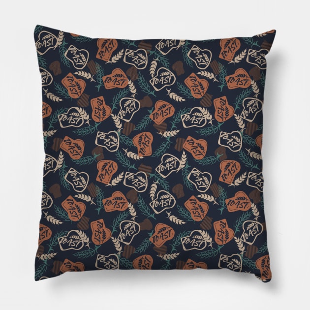 Tasty Bread Toast Pattern in Black Background Color Pillow by FlinArt