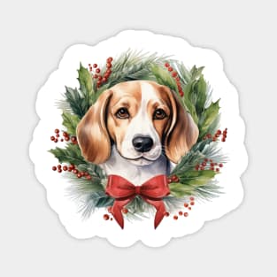 Christmas Beagle Dog Wreath Magnet