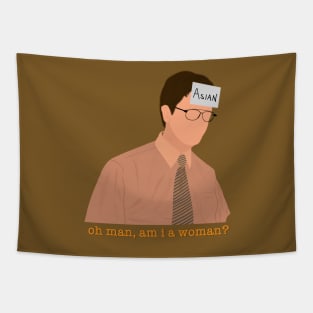 Dwight Schrute Asian Oh Man Am I A Woman Meme Fan Art Tapestry