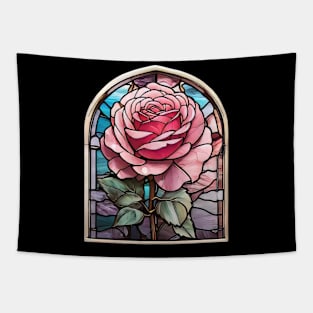 Pink Rose Stained Glass Window (758) Tapestry