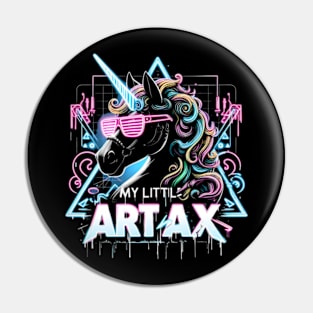 Neon unicorn artwork, futuristic mood, black style, wearing sunglasses, My little artax Pin