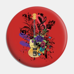 Grunge yellow guitar with roses Pin