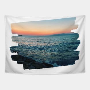 Beautiful photography of ocean waves and sunset sky landscape Aegean sea nature lovers Tapestry