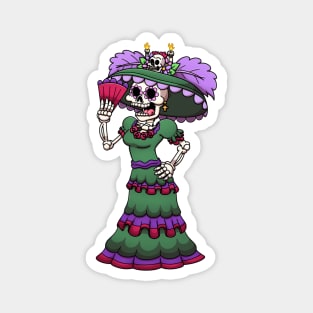 Mexican Catrina With Hand Fan Magnet