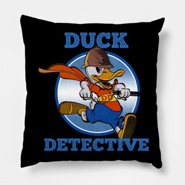 Duck Detective Vintage Retro Cartoon Comic Vibe Pillow by Joaddo