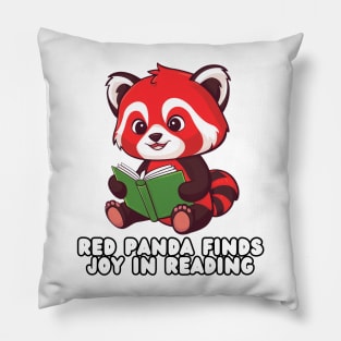 Adorable Red Panda Reading a Book Pillow