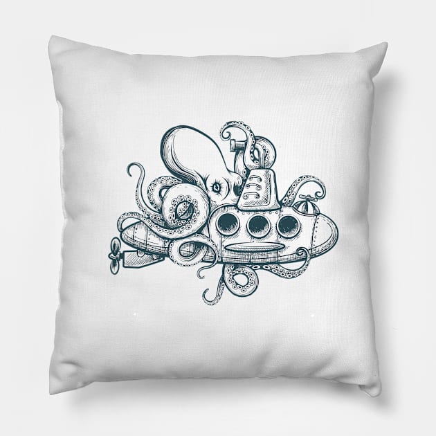 Giant octopus plays with a submarine Pillow by devaleta