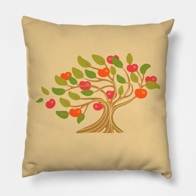 A WINDY DAY IN THE APPLE ORCHARD Ripe Fruit Tree in Bright Warm Autumn Green Red Orange Brown Beige - UnBlink Studio by Jackie Tahara Pillow by UnBlink Studio by Jackie Tahara