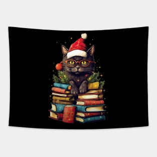 Christmas Cat Books funny Tapestry
