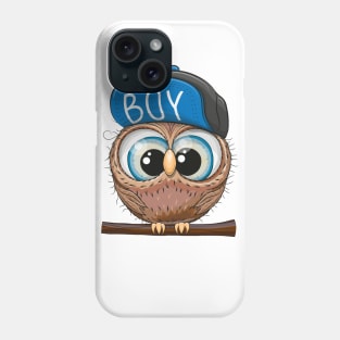 Cute little owl with big eyes and a cap with the inscription boy Phone Case