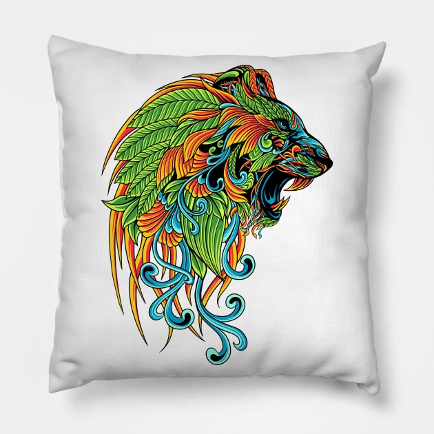 Lion Ornate Backprint Pillow by Tuye Project