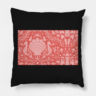 coral summer beach damask pattern with pink seashells Pillow