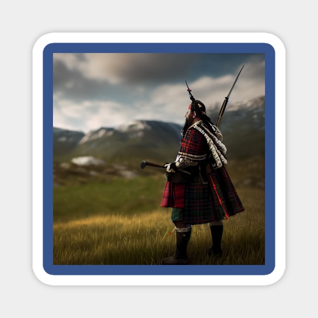 Scottish Highlander in Clan Tartan Magnet by Grassroots Green