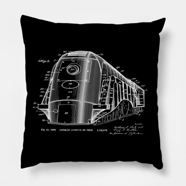 Train Patent Blueprint 1939 Locomotive Design Pillow by MadebyDesign