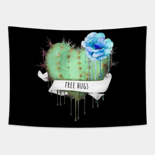 Cactus heart watercolor blue flower free hugs Tapestry