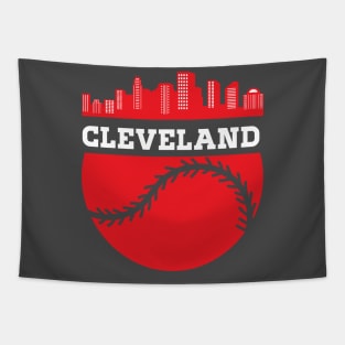 Vintage Downtown Cleveland Ohio Skyline Baseball Tapestry