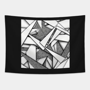 Speckled Paper Airplane Scraps, Black and White Digital Illustration Tapestry