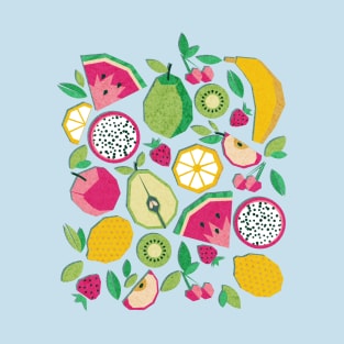 Paper cut geo fruits // print // blue T-Shirt