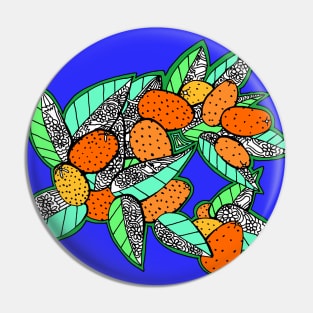 Juicy Ripe California Kumquats with Pop Art Leaves Pin