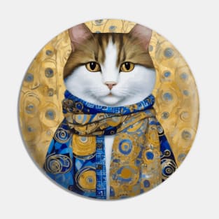 Klimt Tabby Cat with Warm Scarf Pin