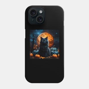 Elegant black cat on Halloween Knight Phone Case