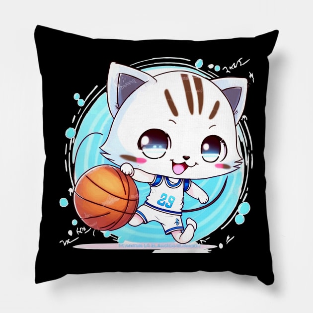 Basketball Kawaii Chibi Christmas Cat T-Shirt Pillow by MaystarUniverse